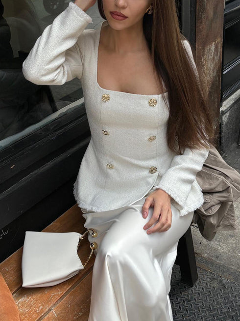 Square Neck Waist Long Sleeve Blazers