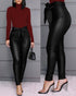 Bow-tie casual leather pants