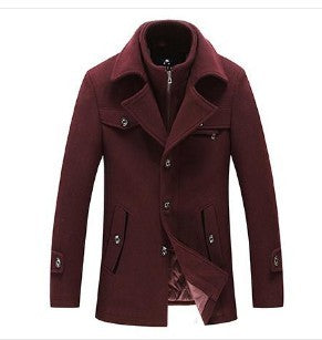 Men Detachable Collar Woolen Coat
