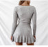 Women V Neck Knitted Long Sleeve Dresses