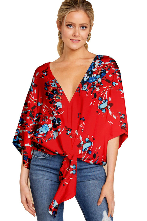 Women's Leopard Print Floral Tie Front Shirt