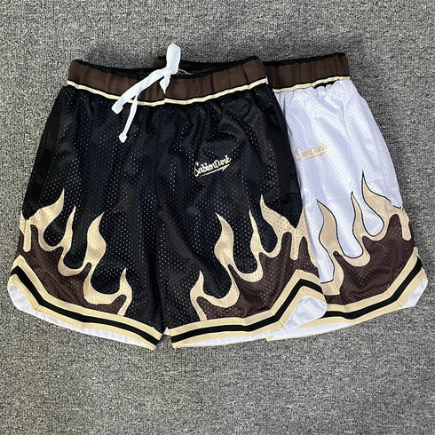 Men Flame Double Layer Mesh Style Shorts