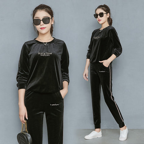 Women's Wide Leg Velvet Tracksuit