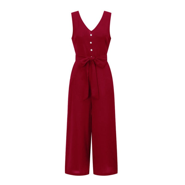 Ladies V-neck Tyra Jumpsuit - Black & Red