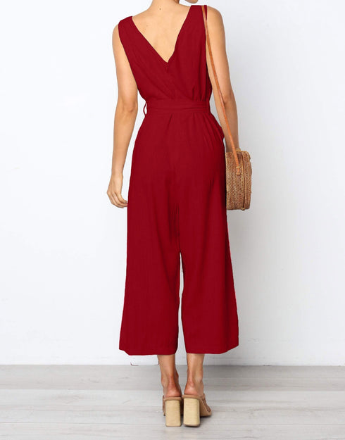 Ladies V-neck Tyra Jumpsuit - Black & Red