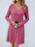V-neck Long Sleeves Button Waist Dress