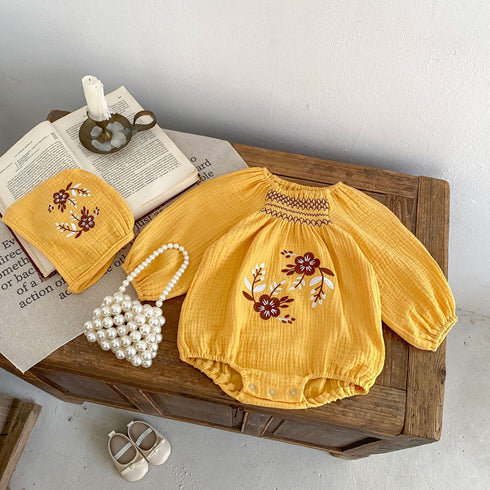 Infant Girls Double Wrinkle Cotton Long-sleeve Romper