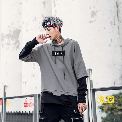 Men's loose fake two long-sleeved hoodies