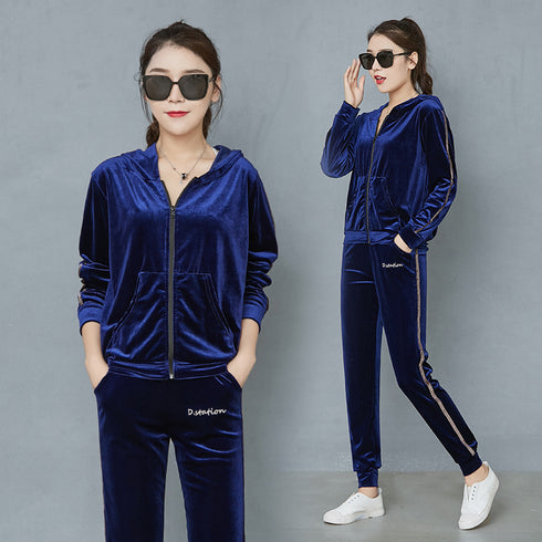 Women's Wide Leg Velvet Tracksuit