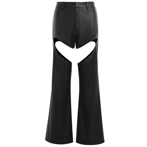 Women's Loose Hollow Straight Black Trousers