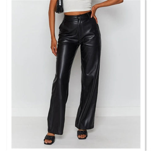 Women's High Elastic Leather Pants
