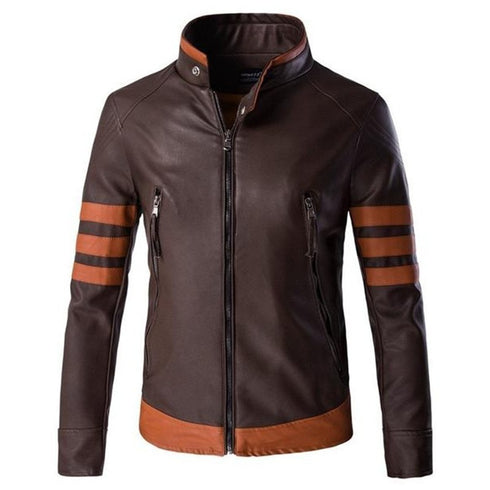 Men's Coffee Colour Leather Jacket with Brown strips
