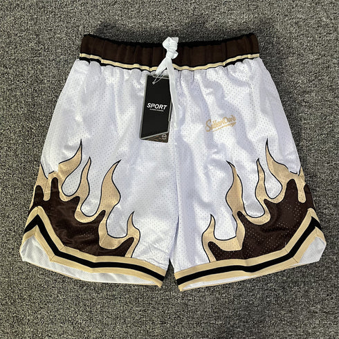 Men Flame Double Layer Mesh Style Shorts