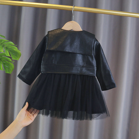 Girls' Stitched Leather Skirt Jacket