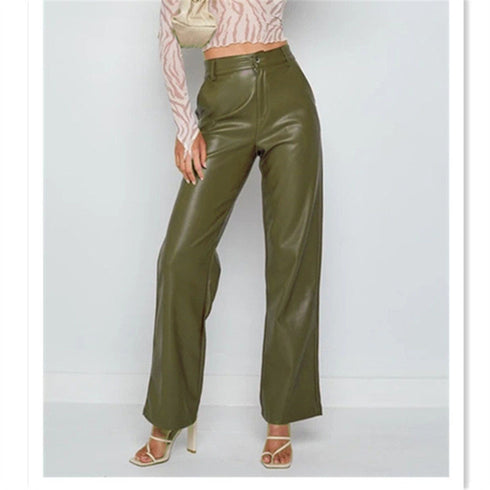 Women's High Elastic Leather Pants
