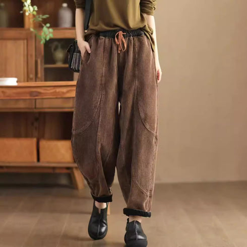 Women's Loose Stitching And Brushed Warm Trousers