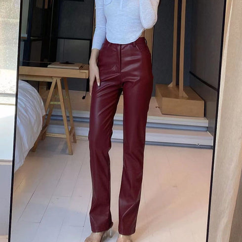Women's High Elastic Leather Pants