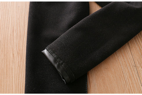 Children's Warm Slim Leather Pants
