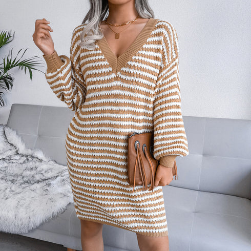 Women's Long Sleeve Striped Sweater Dress