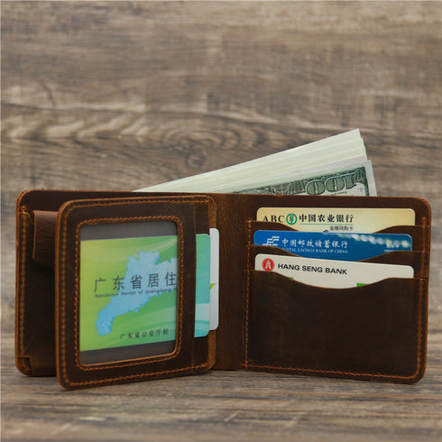 Retro Rough Tri-fold Leather Wallet