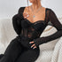 Women's Lace Mesh Fishbone Slim Fit Top