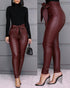 Bow-tie casual leather pants
