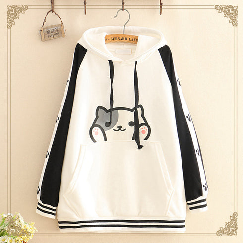 Cute Cat Print Thin Student Unisex Hoodie