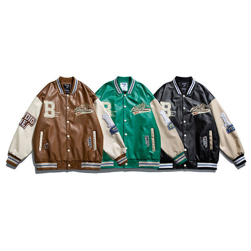 Men's Embroidered Casual Leather Jacket