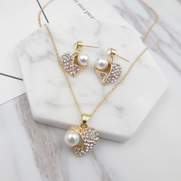 Peach Heart Pearl Jewelry Set