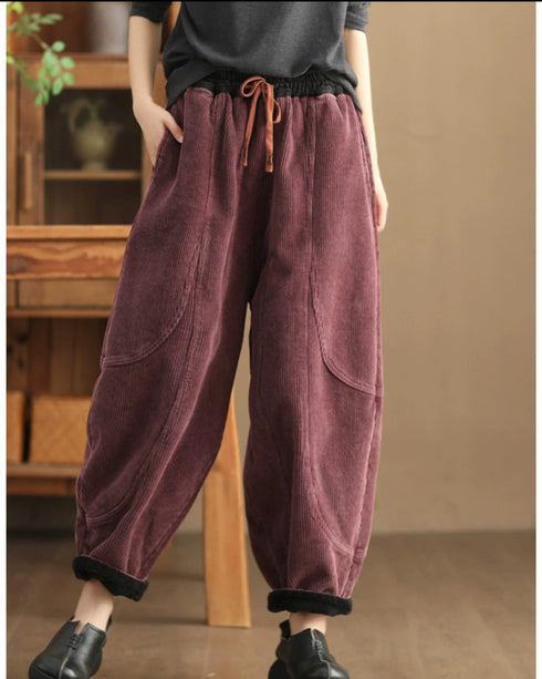 Women's Loose Stitching And Brushed Warm Trousers