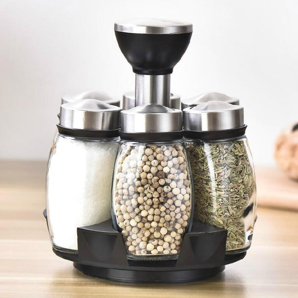 Easy To Rotate Seasoning Glass Jar Set