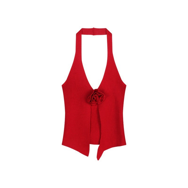 Flower Knitted Halter Spaghetti Straps Vest