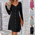 V-neck Long Sleeves Button Waist Dress
