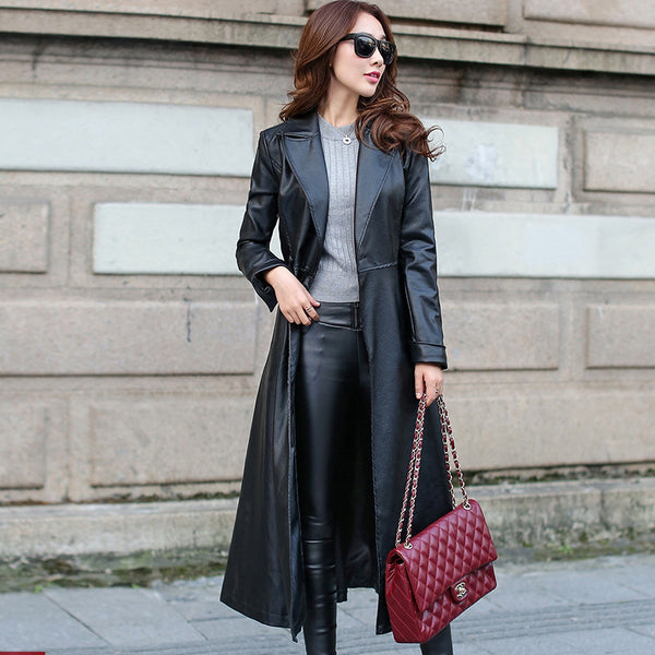 Thin long leather jacket