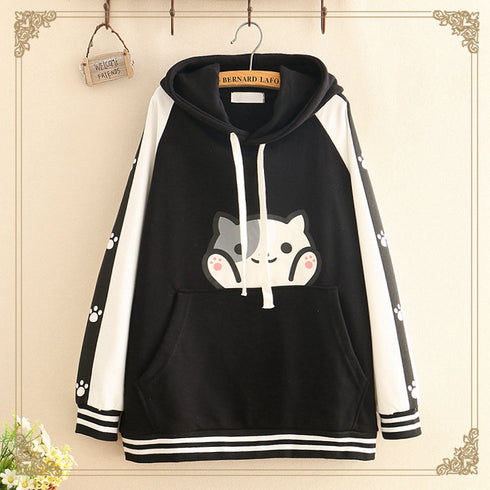 Cute Cat Print Thin Student Unisex Hoodie