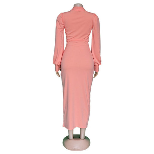 Women's Pink long-sleeved thigh cut dress