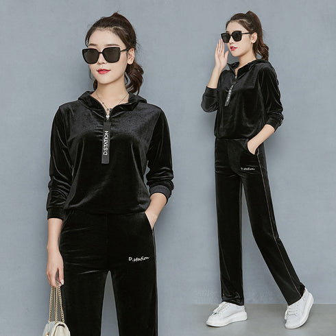 Women's Wide Leg Velvet Tracksuit