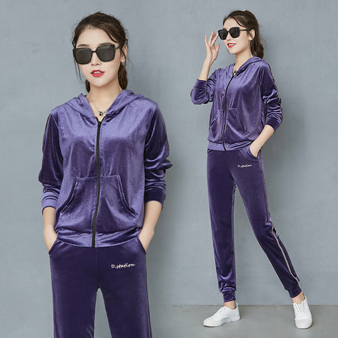 Women's Wide Leg Velvet Tracksuit