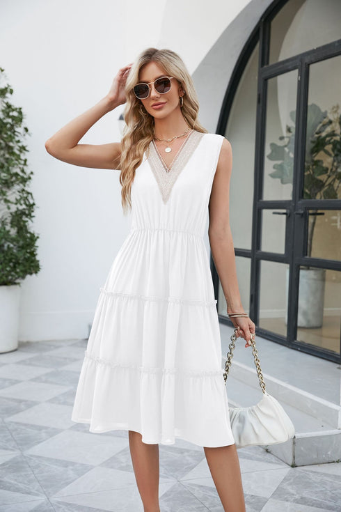 Women Sleeveless Pleated Ruffle Elegant Dress