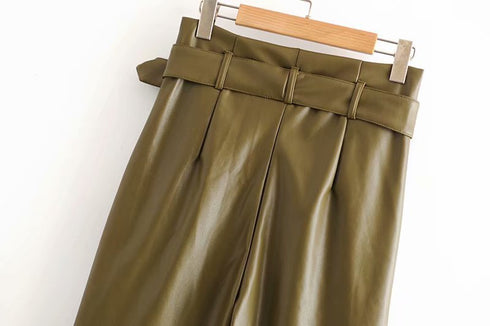 Ladies high waist lace leather pants