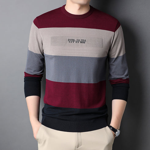 Men's Round Neck Striped Knitted Shirt
