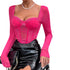 Women's Lace Mesh Fishbone Slim Fit Top