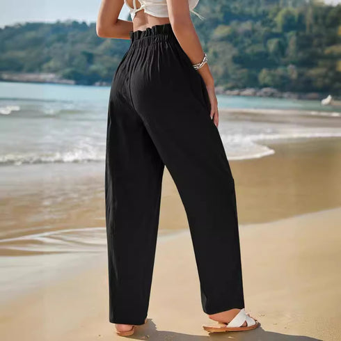 Women's Casual High Waist Cotton Trousers
