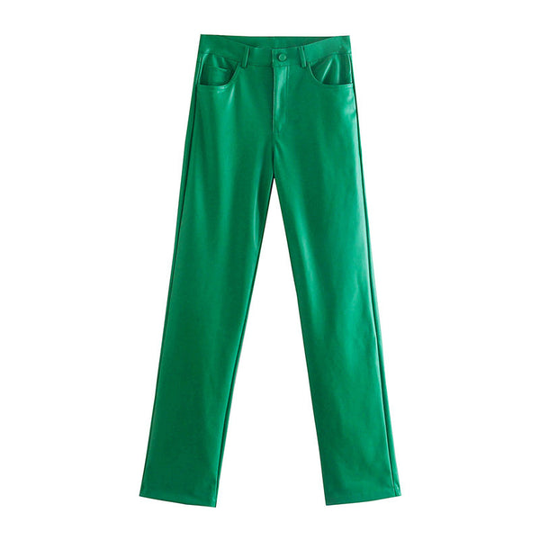 Women's Short Top Colored Faux Leather High Waist Pants