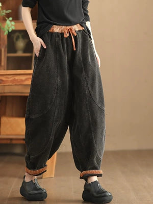 Women's Loose Stitching And Brushed Warm Trousers
