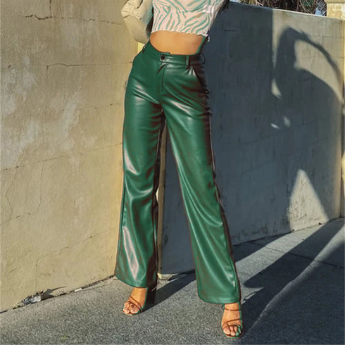 Women's High Elastic Leather Pants