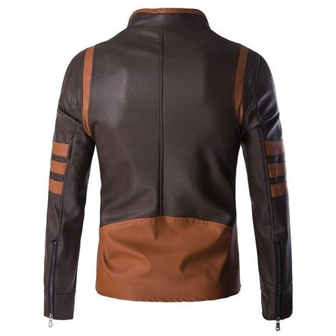 Men's Coffee Colour Leather Jacket with Brown strips