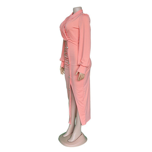 Women's Pink long-sleeved thigh cut dress
