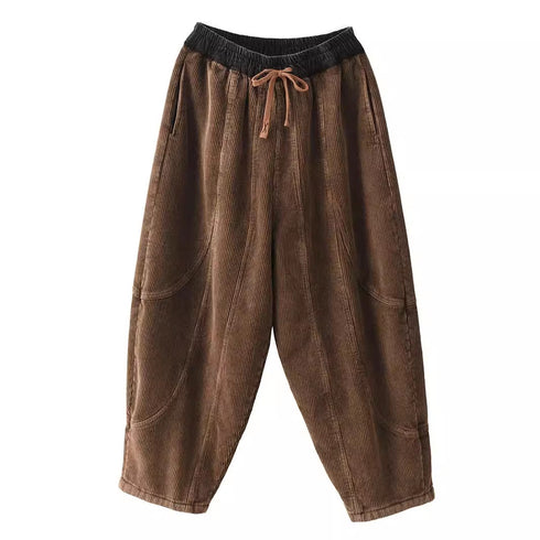 Women's Loose Stitching And Brushed Warm Trousers