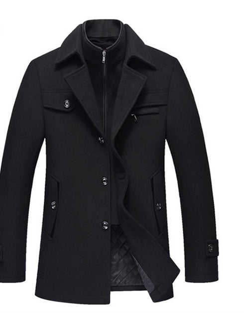 Men Detachable Collar Woolen Coat